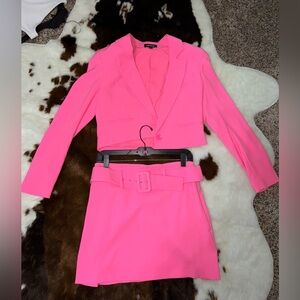 Pink Cropped Blazer and Skirt Set